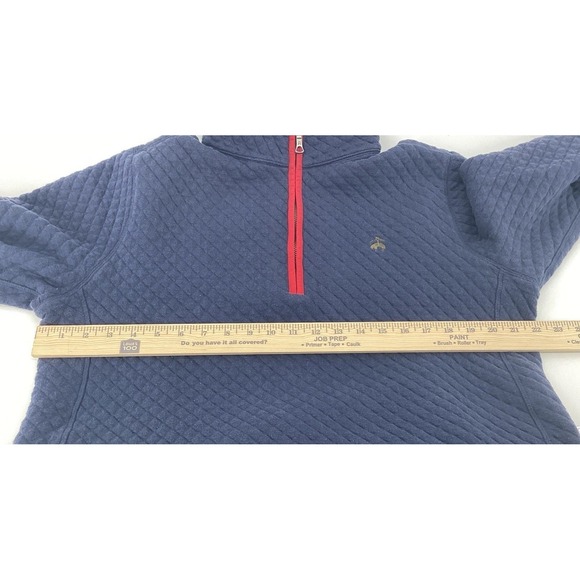 Brooks Brothers Blue Quilted 1/4 Zip Pullover Sweater, Red Trim, Size M - Picture 8 of 9